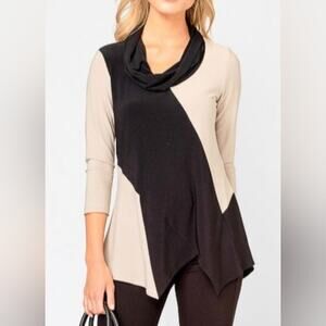 Joseph Ribkoff New Black Taupe Stretch Tunic Top Comfy Casual Size 4